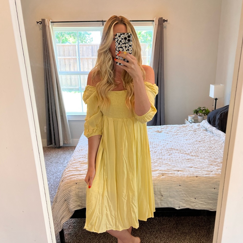 Yellow off shoulder dress